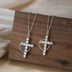 Y2K Spinning Crown Cross Necklace, Rotatable 925 Silver Cross Halo Necklace